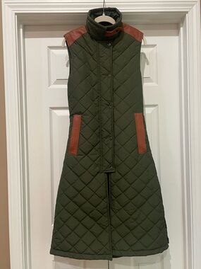 Atelier CG Quilted Olive Green Long Riding Vest, S NWOT